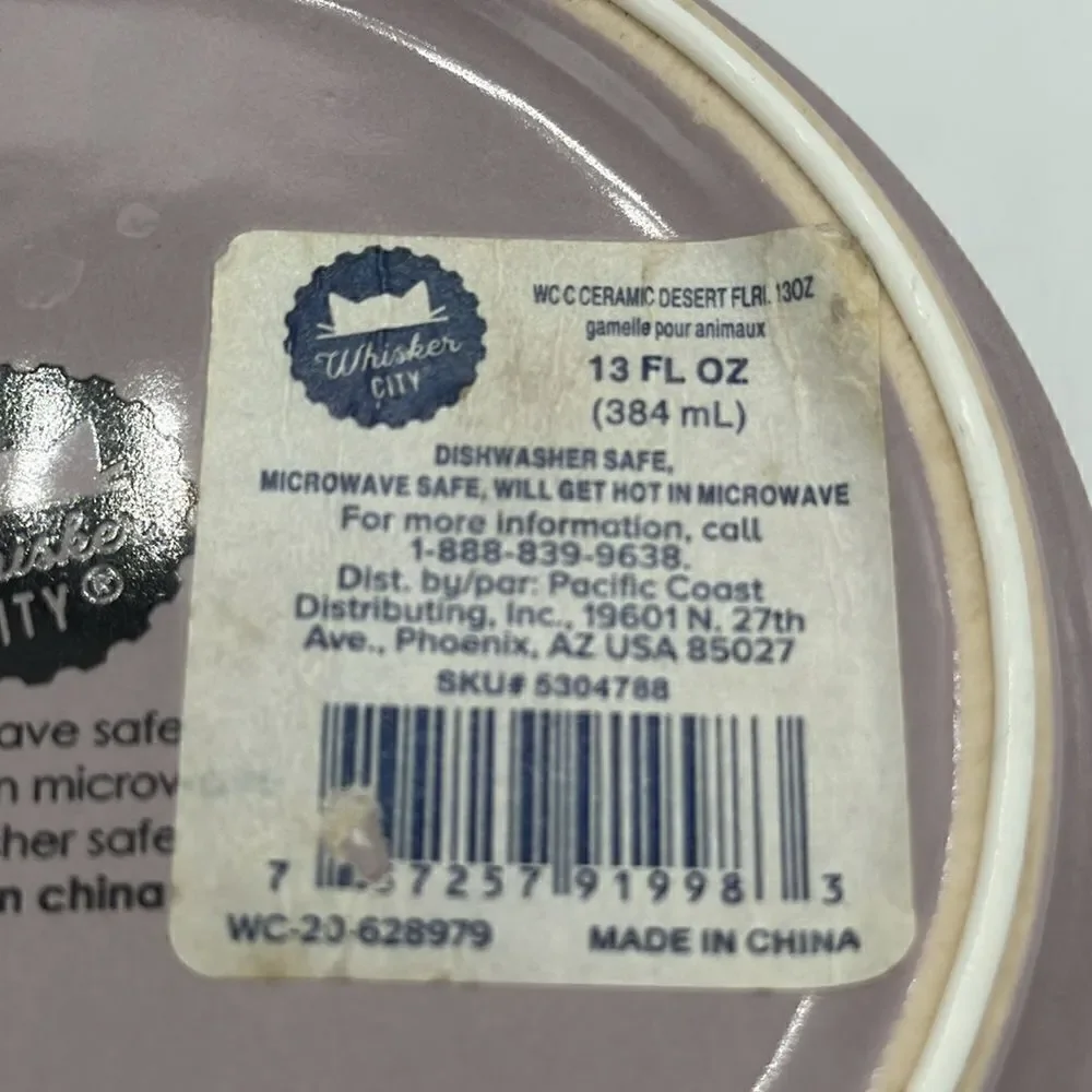 Whisker City Ceramic Non Skid 13 oz Purple Pet Food Dish